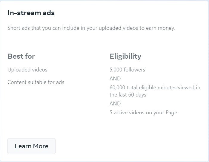 facebook in-stream ads eligibility criteria